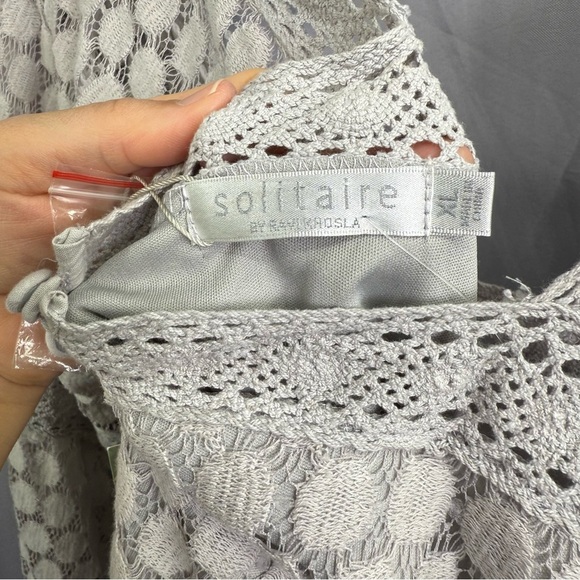 NWT Solitaire Gray Embroidered Boho Top Square Neckline 3/4 Tie Sleeves Size XL - Picture 9 of 12